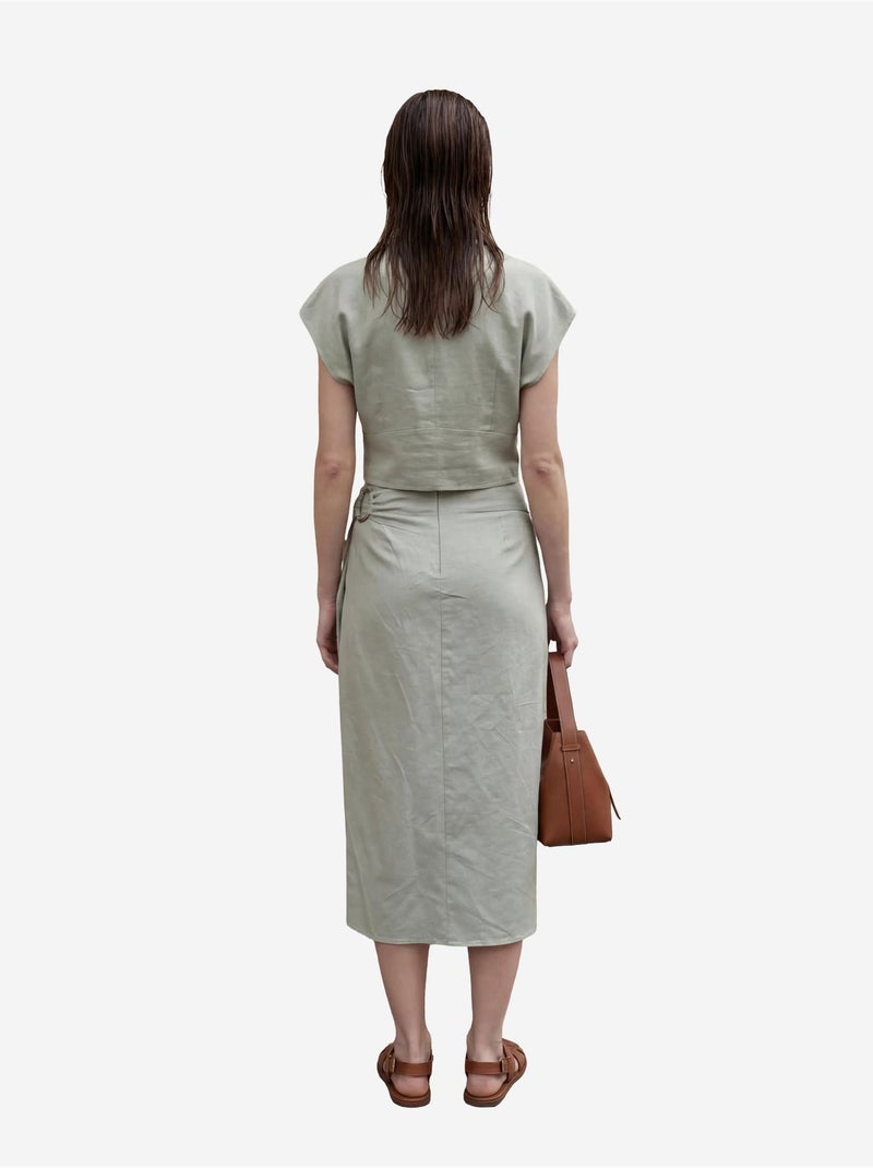 Ensemble deux pièces taille haute en lin mélangé avec col chemise my fashion Vert pastel - Kiabi
