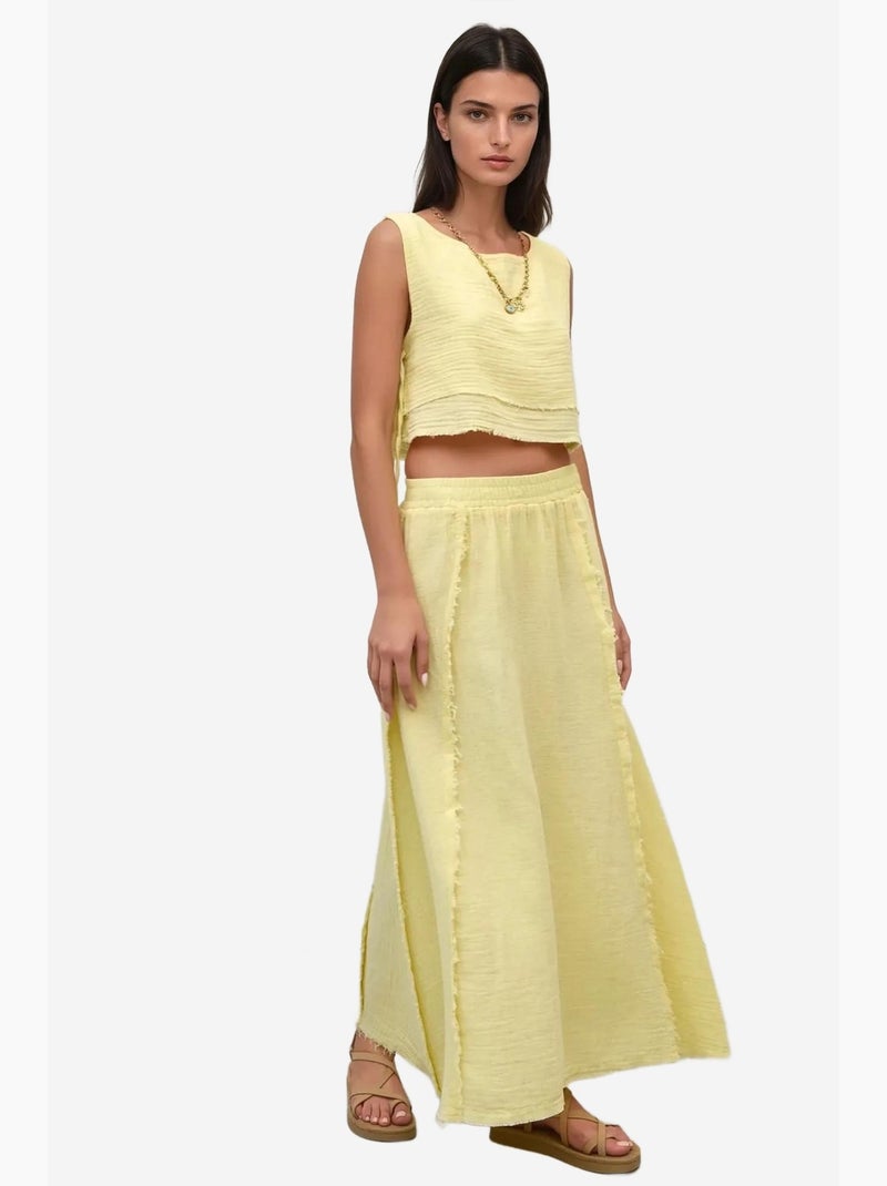 Ensemble deux pièces taille haute et col ras du cou hiccup Jaune citron - Kiabi