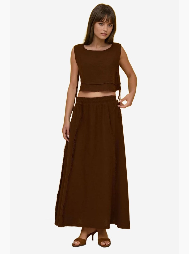 Ensemble deux pièces taille haute et col ras du cou hiccup Marron foncé - Kiabi