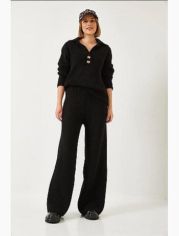 Ensemble deux pièces taille haute et jambe large avec col chemise lucci