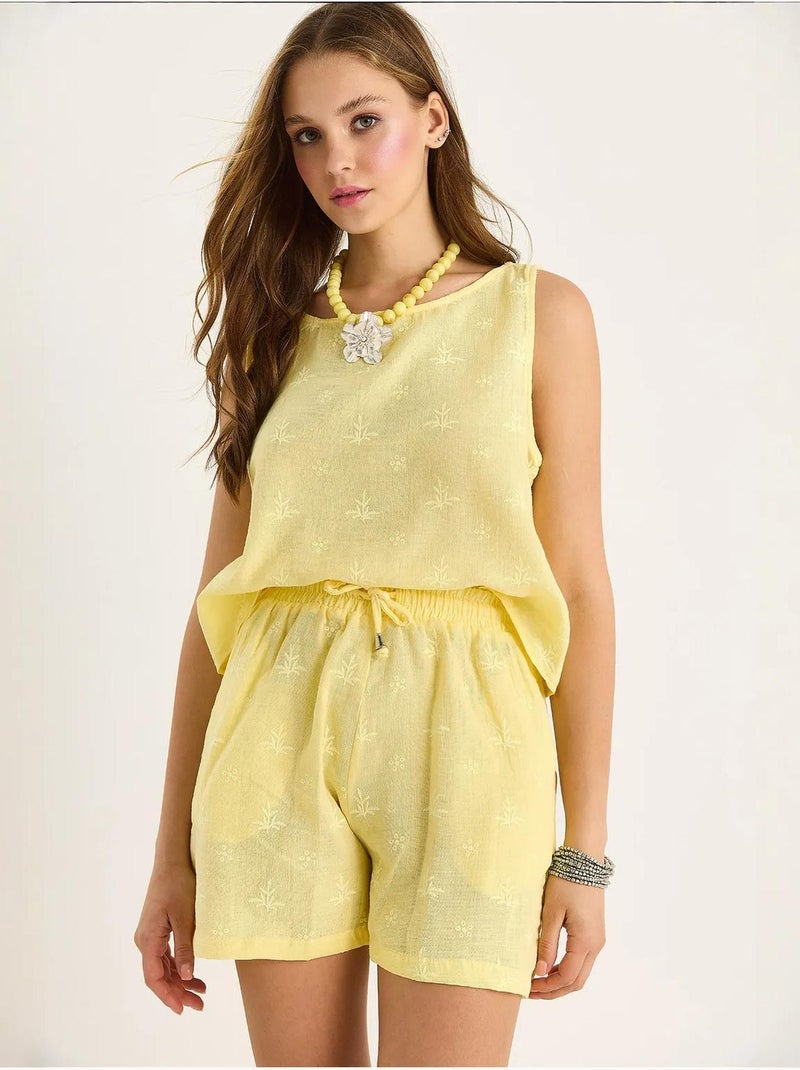 Ensemble deux pièces taille haute et short avec fermeture à boutons lucci Jaune citron - Kiabi