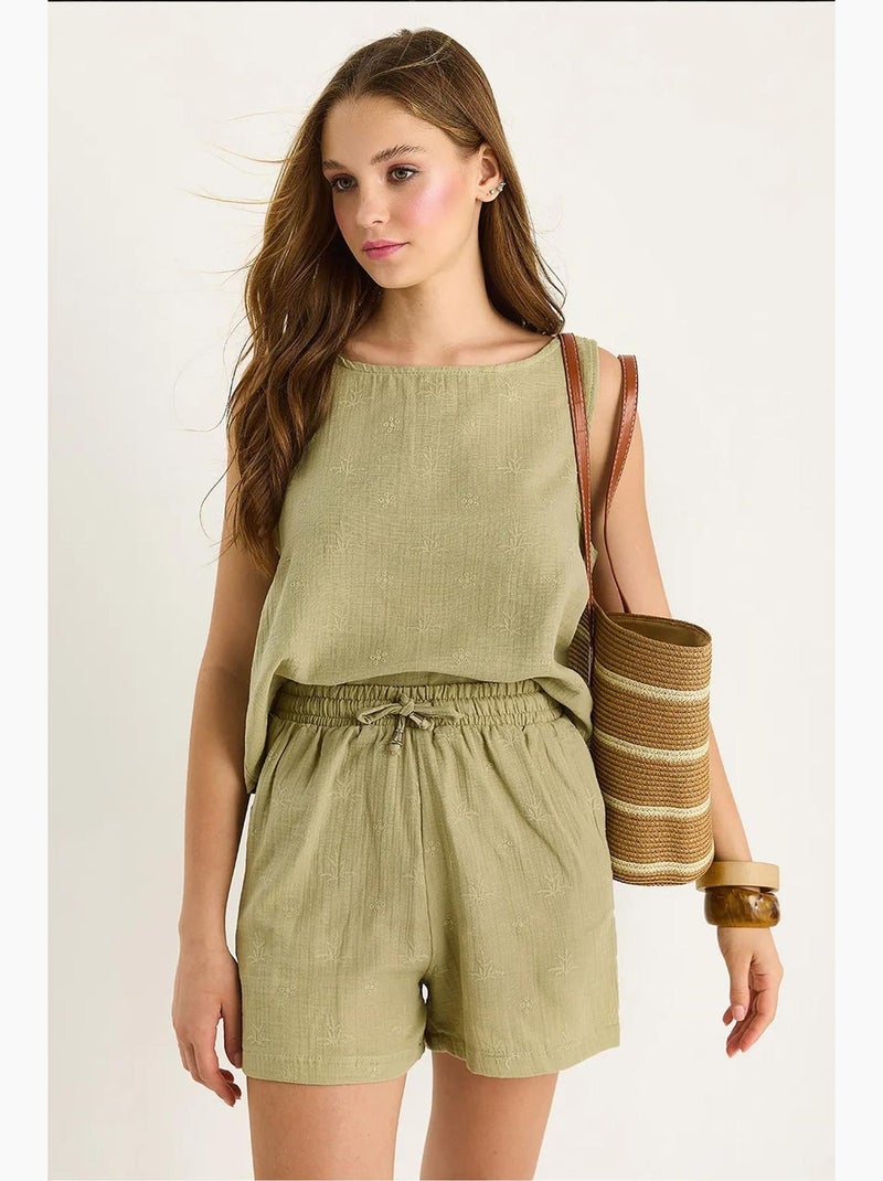 Ensemble deux pièces taille haute et short avec fermeture à boutons lucci Kaki - Kiabi