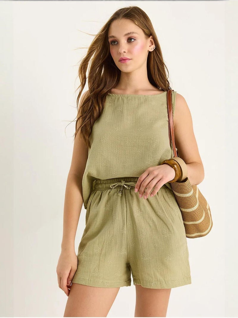 Ensemble deux pièces taille haute et short avec fermeture à boutons lucci Kaki - Kiabi