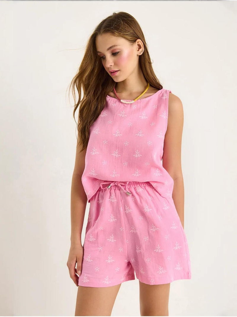 Ensemble deux pièces taille haute et short avec fermeture à boutons lucci Rose fluo/Solinotes - Kiabi
