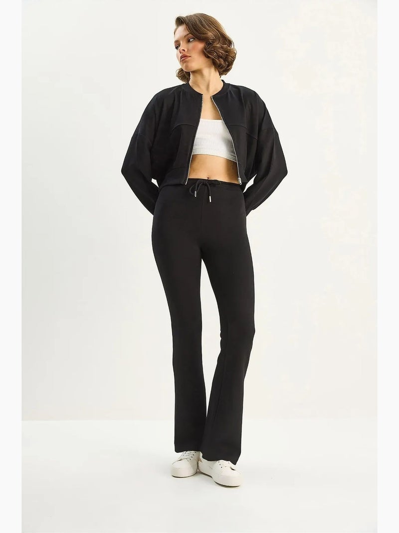 Ensemble deux pièces taille haute évasée avec col bomber lucci Noir - Kiabi