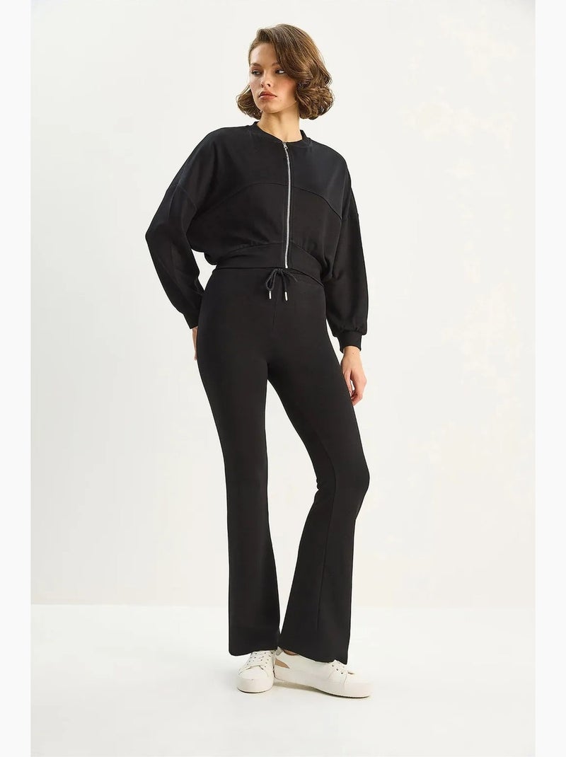 Ensemble deux pièces taille haute évasée avec col bomber lucci Noir - Kiabi
