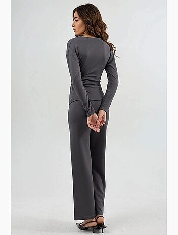 Ensemble deux pièces taille haute jambes larges avec chemisier croisé hiccup