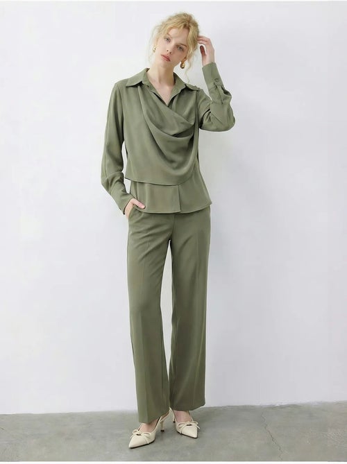 Ensemble deux pièces taille haute jambes larges avec col chemise lucci - Kiabi Ensemble deux pièces taille haute jambes larges avec col chemise lucci - Kiabi