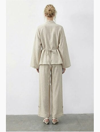 Ensemble deux pièces taille haute jambes larges avec col mandarin lucci