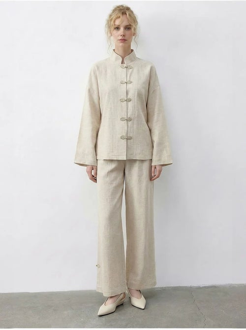 Ensemble deux pièces taille haute jambes larges avec col mandarin lucci - Kiabi Ensemble deux pièces taille haute jambes larges avec col mandarin lucci - Kiabi