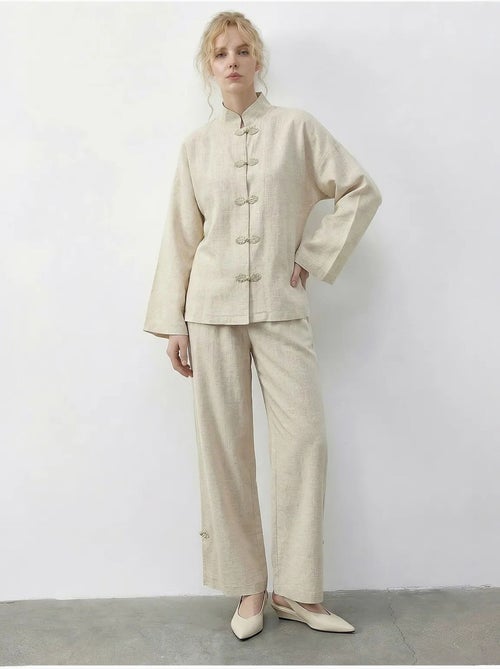 Ensemble deux pièces taille haute jambes larges avec col mandarin lucci - Kiabi Ensemble deux pièces taille haute jambes larges avec col mandarin lucci - Kiabi