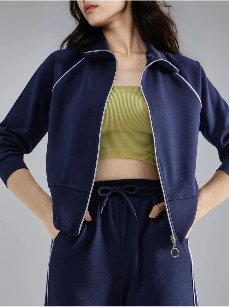 Ensemble deux pièces taille haute jambes larges avec col zippé hiccup Bleu marine - Kiabi