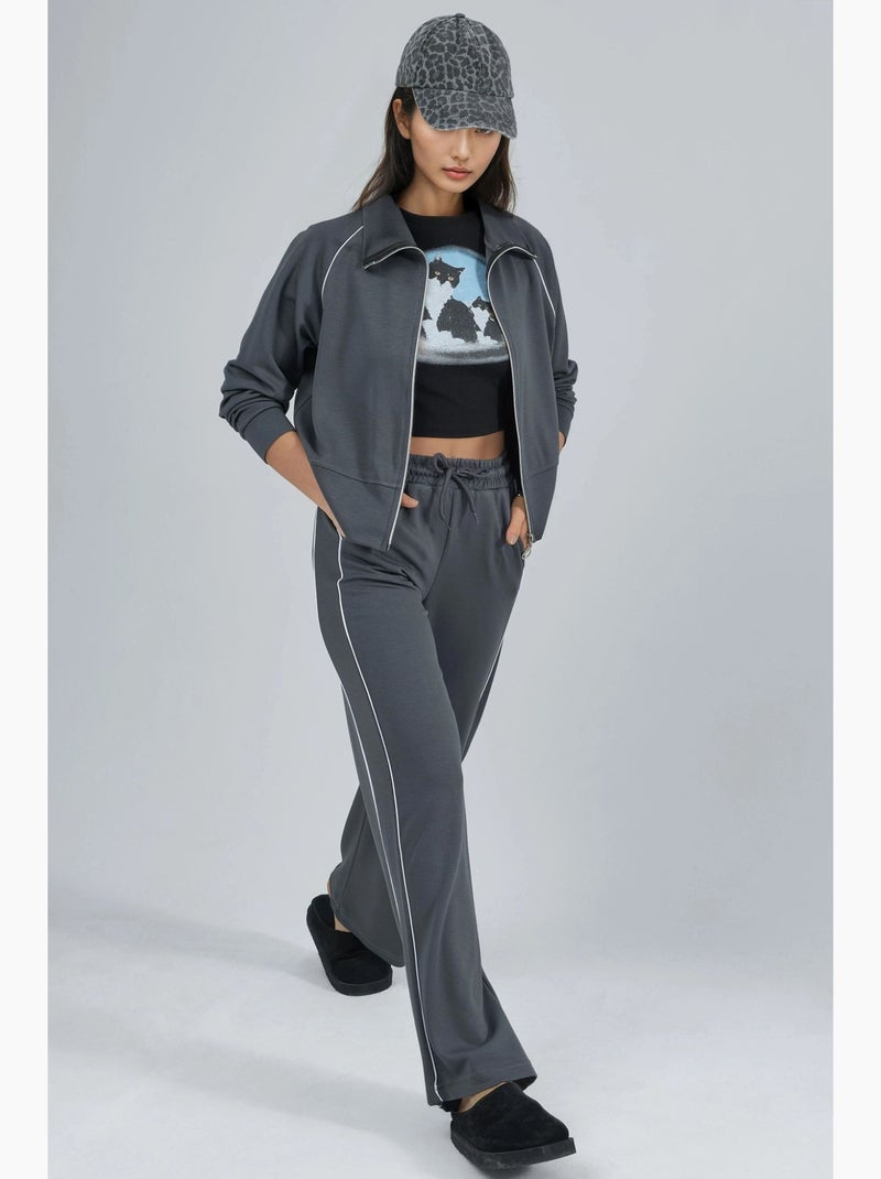 Ensemble deux pièces taille haute jambes larges avec col zippé hiccup Gris - Kiabi