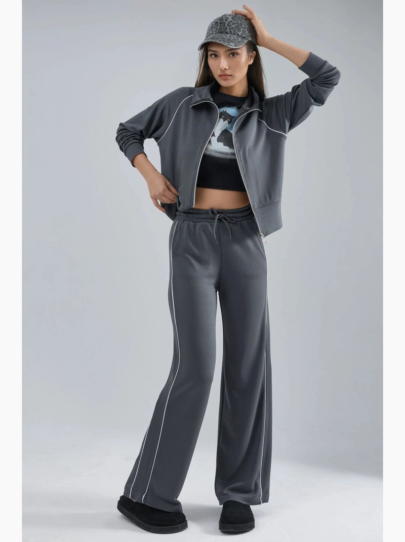 Ensemble deux pièces taille haute jambes larges avec col zippé hiccup Gris - Kiabi