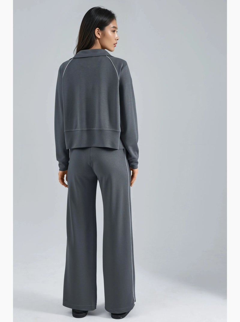 Ensemble deux pièces taille haute jambes larges avec col zippé hiccup Gris - Kiabi