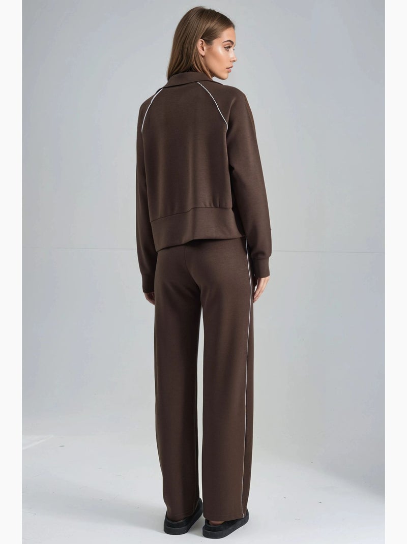 Ensemble deux pièces taille haute jambes larges avec col zippé hiccup Marron chocolat - Kiabi