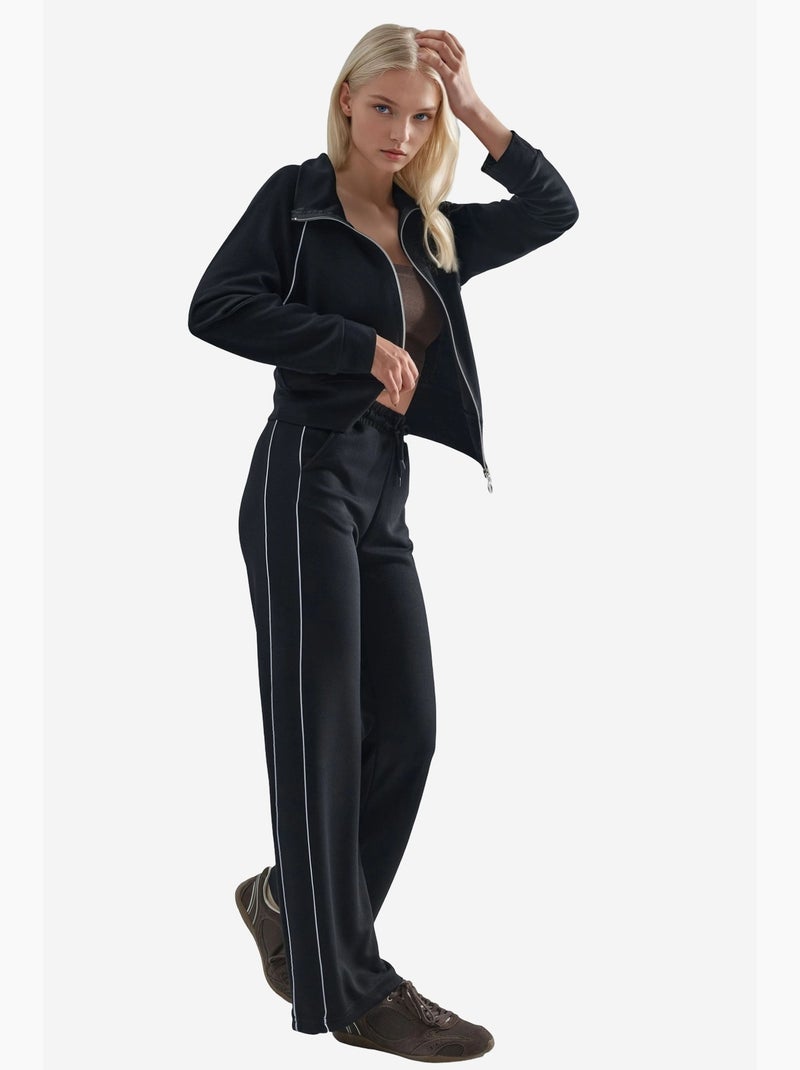 Ensemble deux pièces taille haute jambes larges avec col zippé hiccup Noir - Kiabi