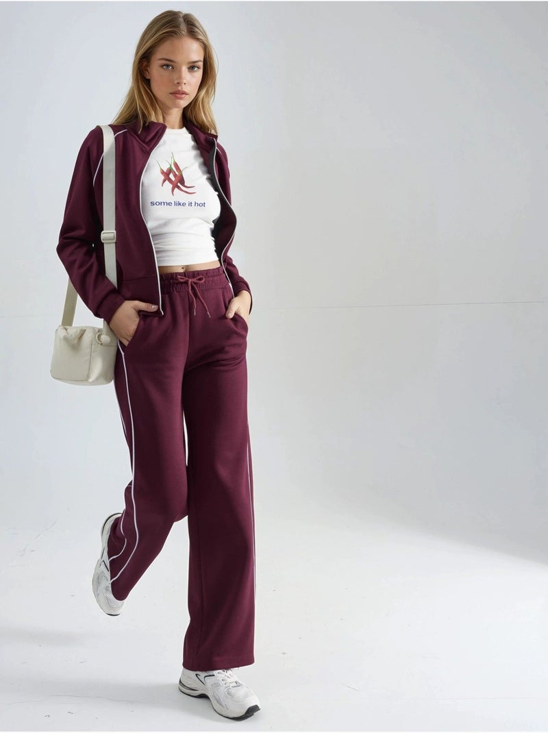 Ensemble deux pièces taille haute jambes larges avec col zippé hiccup Rouge bordeaux - Kiabi