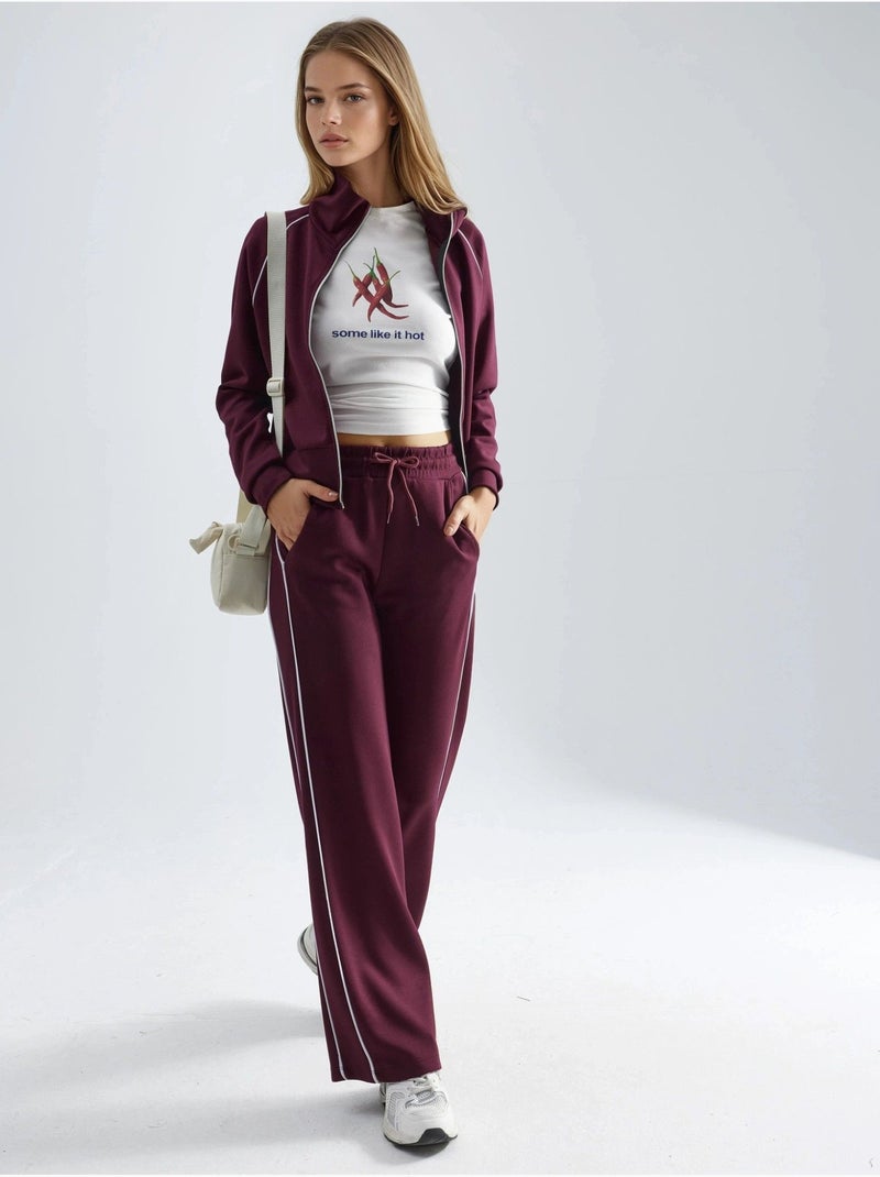 Ensemble deux pièces taille haute jambes larges avec col zippé hiccup Rouge bordeaux - Kiabi