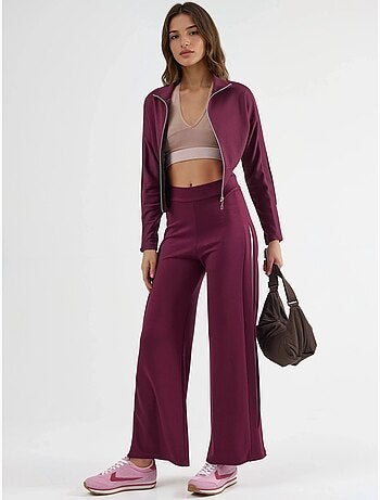 Ensemble deux pièces taille haute jambes larges avec col zippé