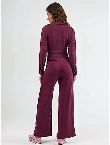 Ensemble deux pièces taille haute jambes larges avec col zippé
