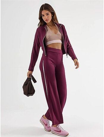 Ensemble deux pièces taille haute jambes larges avec col zippé