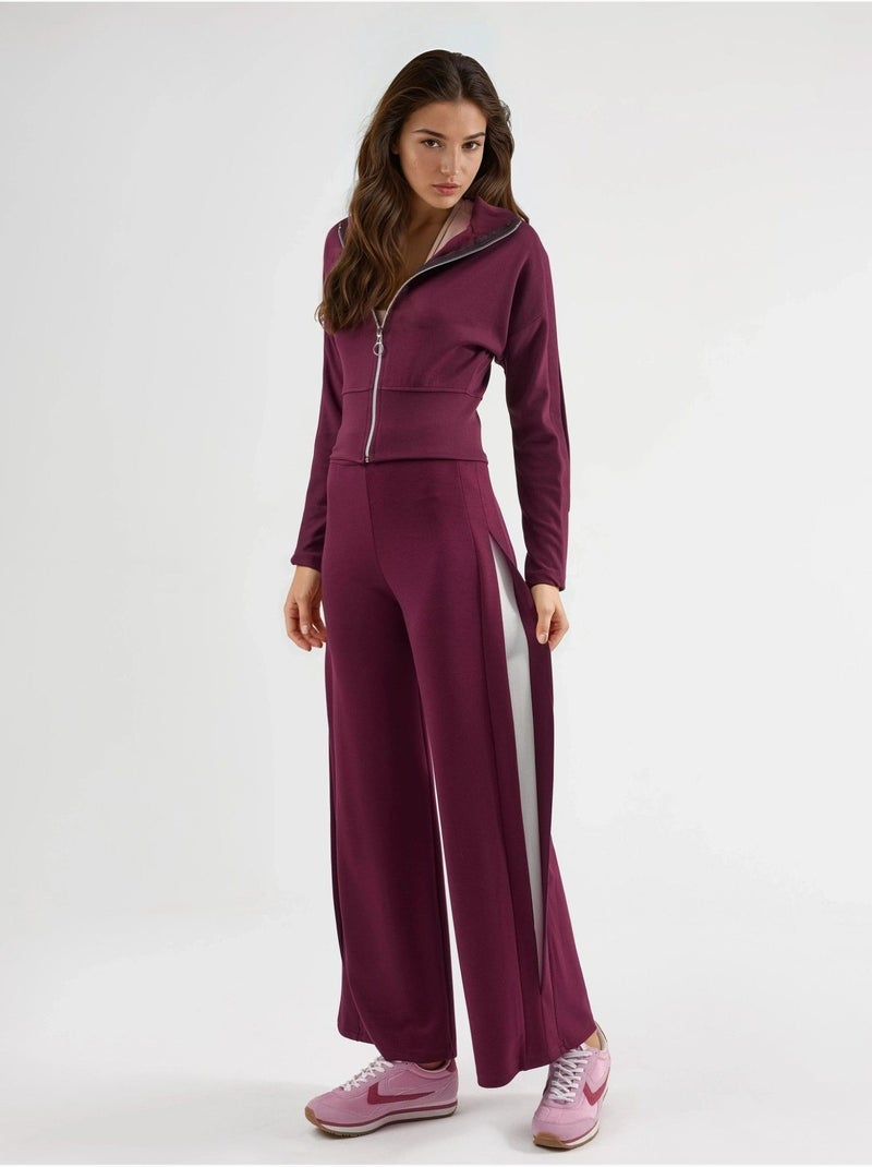 Ensemble deux pièces taille haute jambes larges avec col zippé Rouge cachemire - Kiabi
