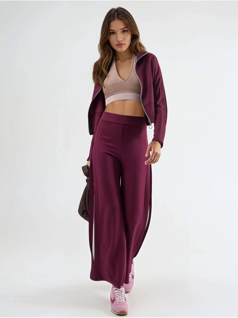 Ensemble deux pièces taille haute jambes larges avec col zippé Rouge cachemire - Kiabi