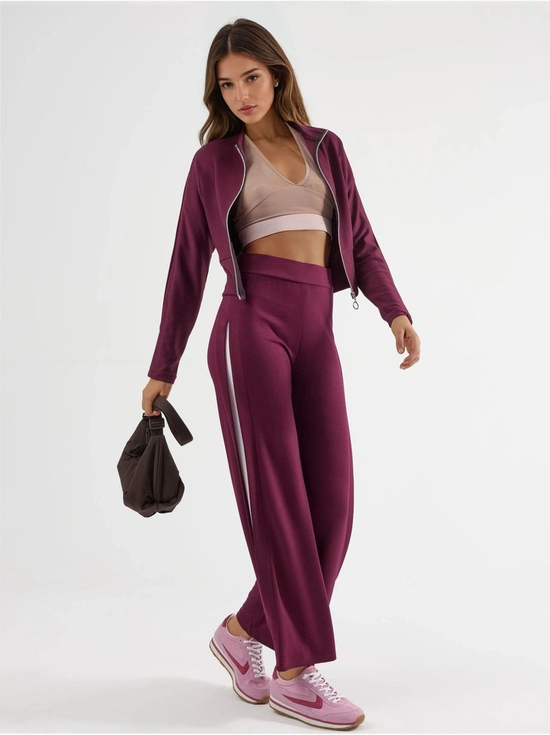 Ensemble deux pièces taille haute jambes larges avec col zippé Rouge cachemire - Kiabi
