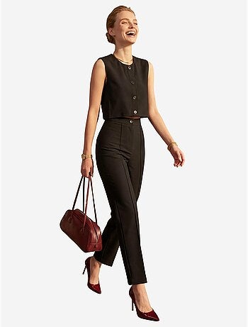 Ensemble deux pièces taille haute jambes larges avec détails de boutons my fashion