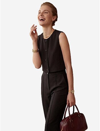 Ensemble deux pièces taille haute jambes larges avec détails de boutons my fashion