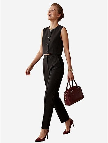 Ensemble deux pièces taille haute jambes larges avec détails de boutons my fashion