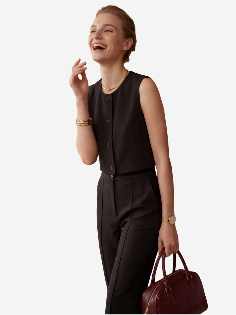 Ensemble deux pièces taille haute jambes larges avec détails de boutons my fashion Noir - Kiabi
