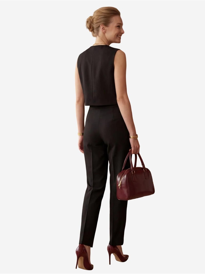 Ensemble deux pièces taille haute jambes larges avec détails de boutons my fashion Noir - Kiabi