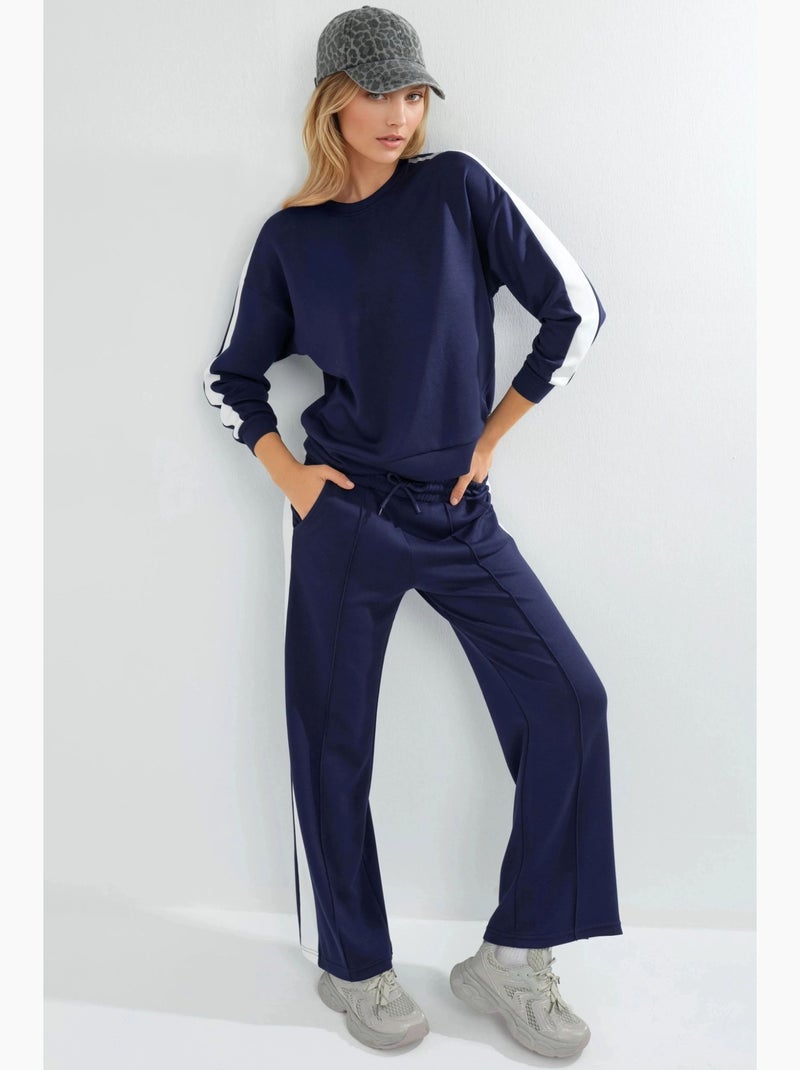 Ensemble deux pièces taille haute jambes larges col rond hiccup Bleu marine - Kiabi