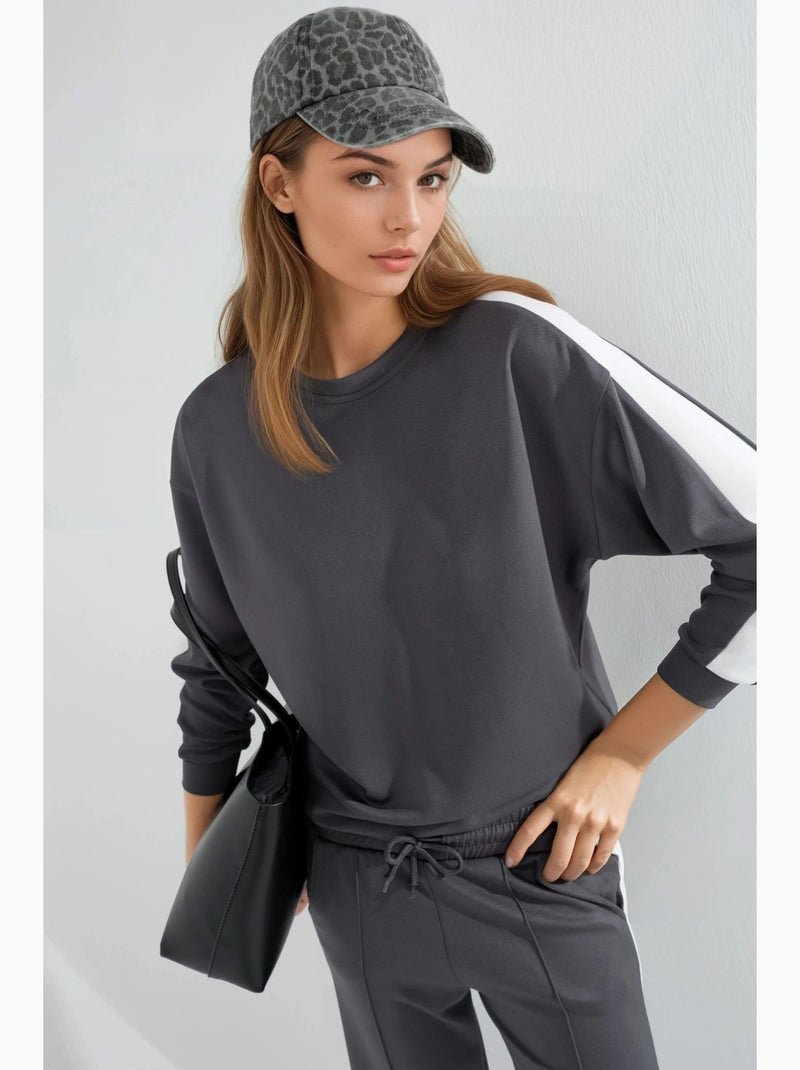 Ensemble deux pièces taille haute jambes larges col rond hiccup Gris - Kiabi