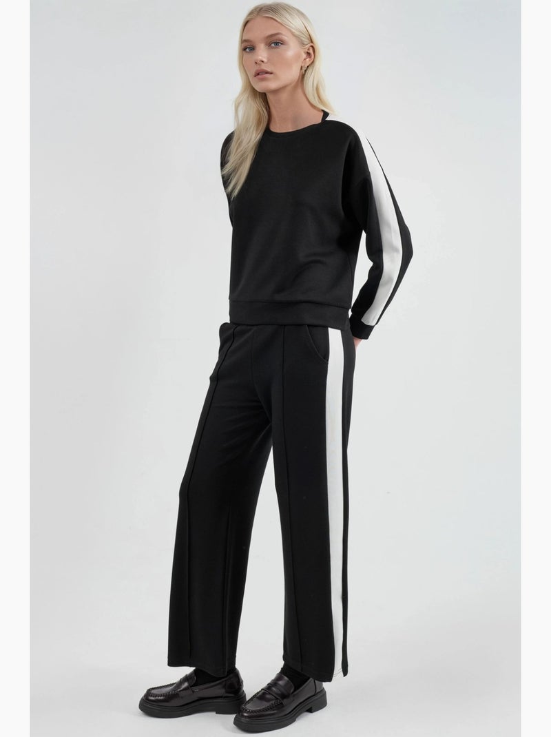 Ensemble deux pièces taille haute jambes larges col rond hiccup Noir - Kiabi