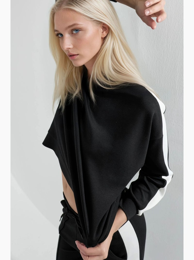 Ensemble deux pièces taille haute jambes larges col rond hiccup Noir - Kiabi
