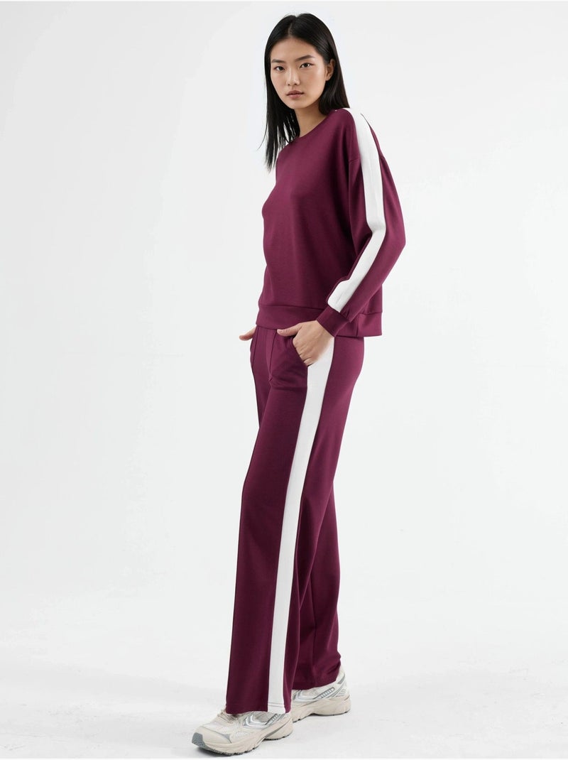 Ensemble deux pièces taille haute jambes larges col rond hiccup Rouge bordeaux - Kiabi