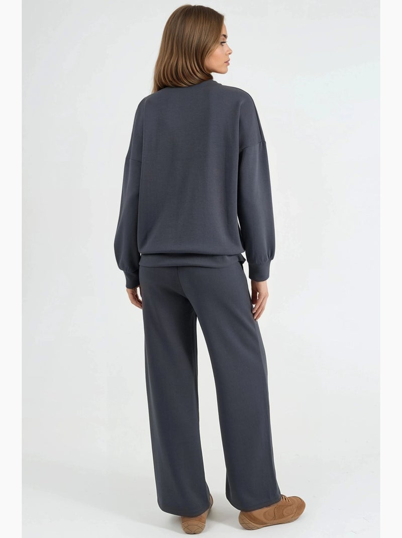 Ensemble deux pièces taille haute jambes larges hiccup Gris Noir - Kiabi