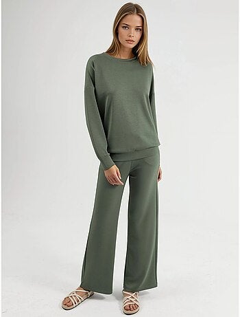 Ensemble deux pièces taille haute jambes larges