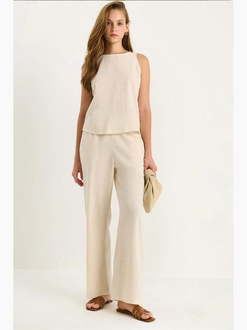 Ensemble deux pièces taille haute sans manches en lin mélangé lucci - Kiabi Ensemble deux pièces taille haute sans manches en lin mélangé lucci - Kiabi