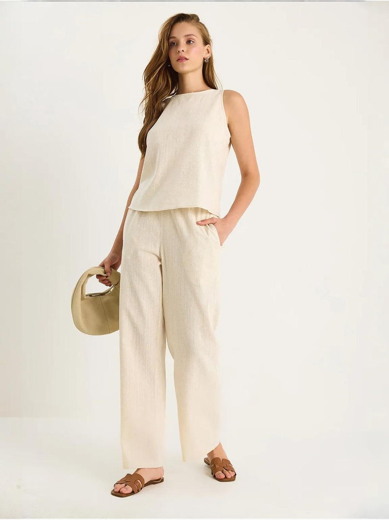 Ensemble deux pièces taille haute sans manches en lin mélangé lucci Crème - Kiabi