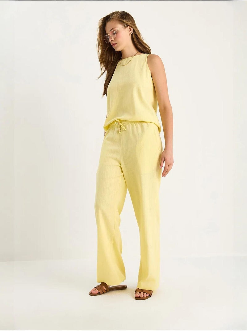 Ensemble deux pièces taille haute sans manches en lin mélangé lucci Jaune citron - Kiabi