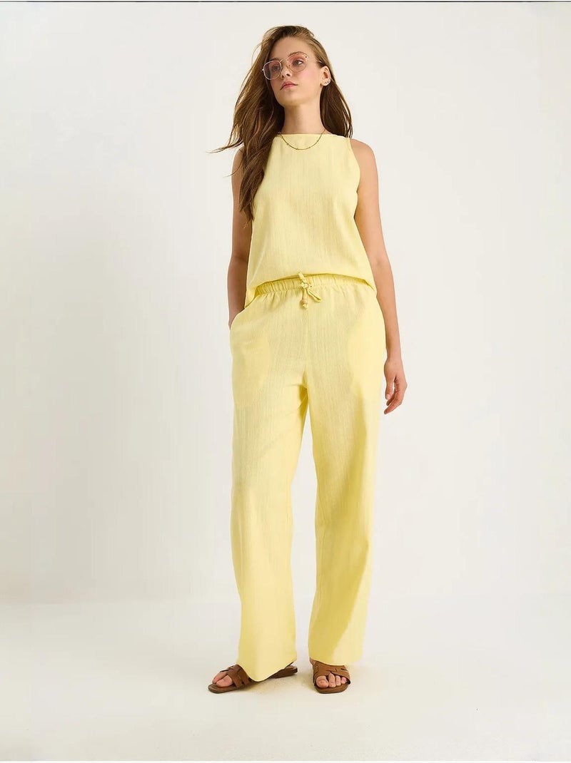 Ensemble deux pièces taille haute sans manches en lin mélangé lucci Jaune citron - Kiabi