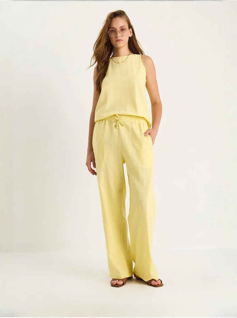 Ensemble deux pièces taille haute sans manches en lin mélangé lucci Jaune citron - Kiabi