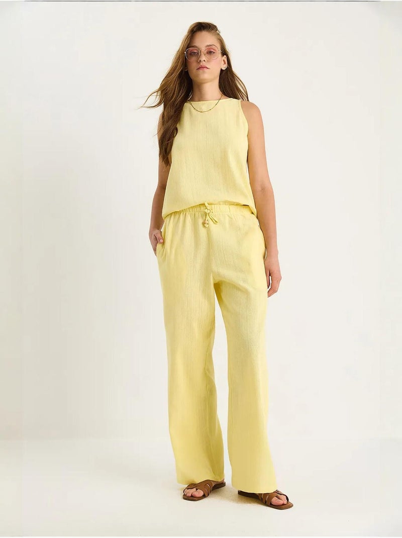 Ensemble deux pièces taille haute sans manches en lin mélangé lucci Jaune citron - Kiabi