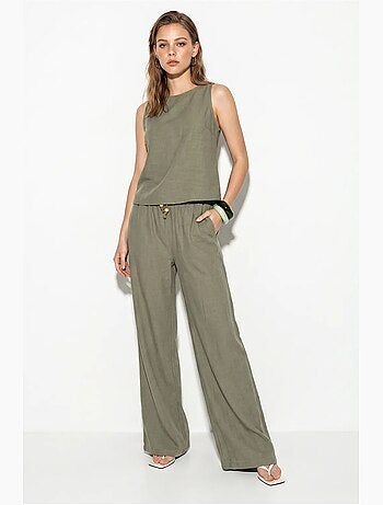 Ensemble deux pièces taille haute sans manches en lin mélangé lucci