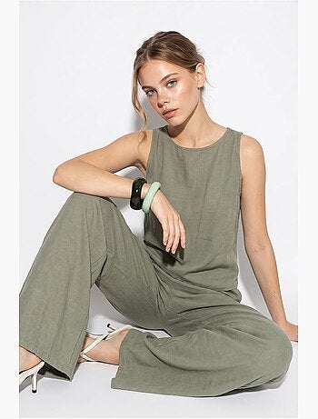 Ensemble deux pièces taille haute sans manches en lin mélangé lucci