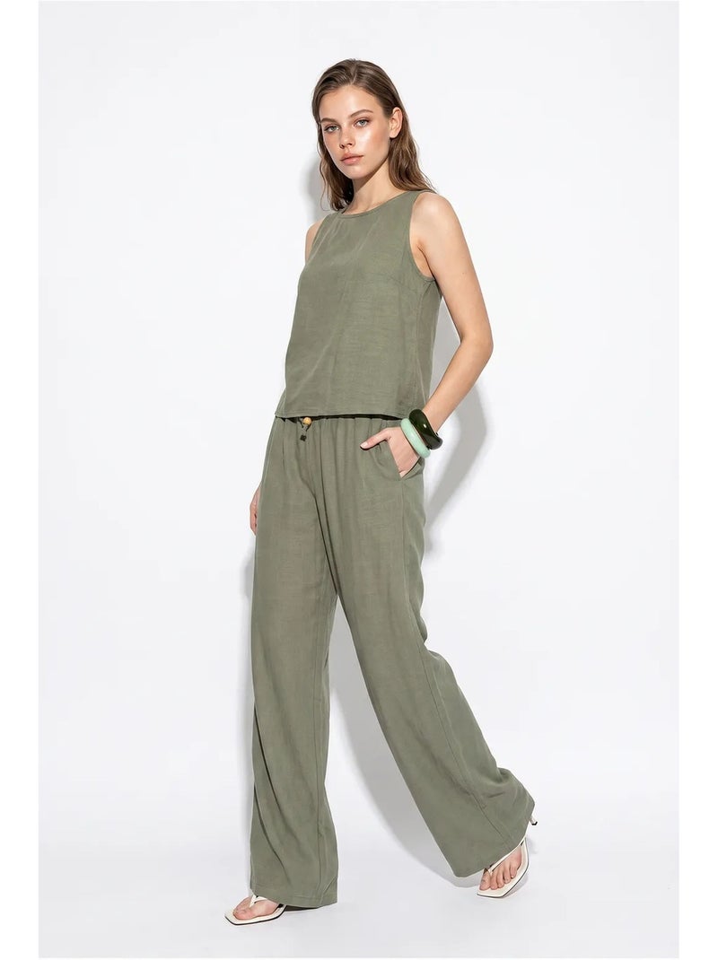 Ensemble deux pièces taille haute sans manches en lin mélangé lucci Kaki - Kiabi
